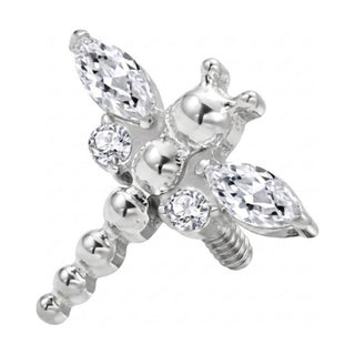 Titanium Top Dragonfly With Clear Stones Internally Threaded