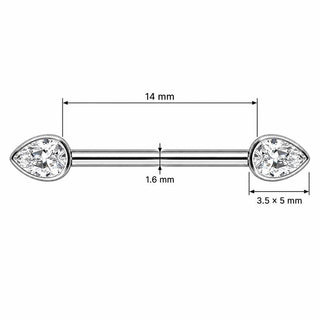 Titanium Nipple Piercing Clear Teardrop Zirconia Internally Threaded