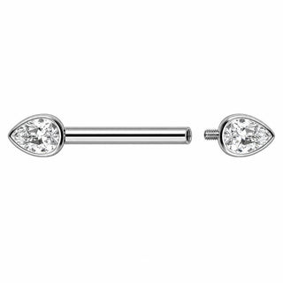 Titanium Nipple Piercing Clear Teardrop Zirconia Internally Threaded