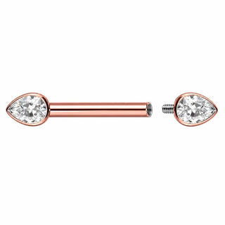 Titanium Nipple Piercing Clear Teardrop Zirconia Internally Threaded