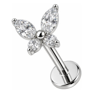 Labret Butterfly With Clear Stones Internally Threaded