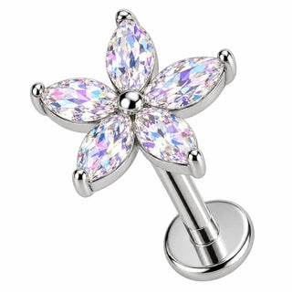 Labret Marquise Stone Flower Internally Threaded