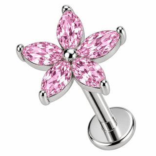 Labret Marquise Stone Flower Internally Threaded