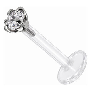 Titanium Labret Prong Set Clear Stone Internally Threaded