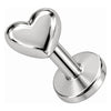 Silver 925 Labret Solid Puffy Heart Internally Threaded