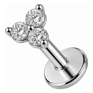 Silver 925 Labret Three Stone Cluster Internally Threaded