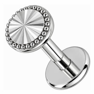 Silver 925 Labret Sunburst Beaded Circle Internally Threaded