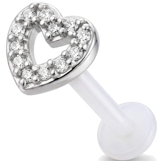 Titanium Labret Open Heart With Stones Internally Threaded