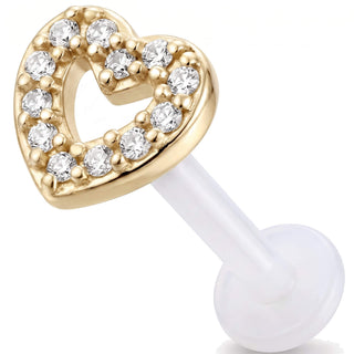 Titanium Labret Open Heart With Stones Internally Threaded