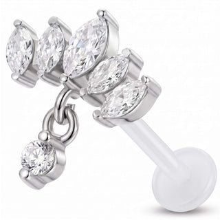 Titanium Labret Marquise Stone Fan Dangle Internally Threaded