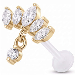Titanium Labret Marquise Stone Fan Dangle Internally Threaded