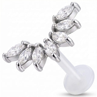 Titanium Labret Curved Marquise Stone Cluster Internally Threaded
