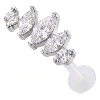 Titanium Labret Five Stone Marquise Cluster Internally Threaded