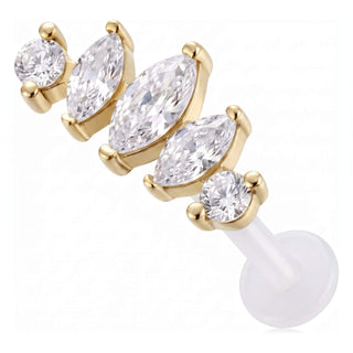 Titanium Labret Five Stone Marquise Cluster Internally Threaded