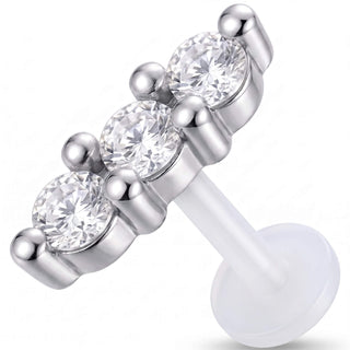 Titanium Labret Three Stones In A Row Internally Threaded