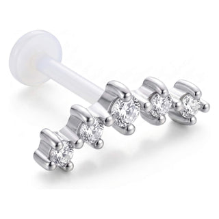 Titanium Labret Curved Five Stone Arc Internally Threaded