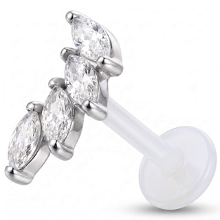 Titanium Labret Four Marquise Stone Curve Internally Threaded