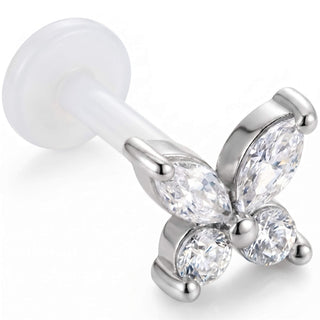 Titanium Labret Clear Stone Butterfly Internally Threaded