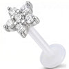 Titanium Labret Clear Stone Flower Internally Threaded
