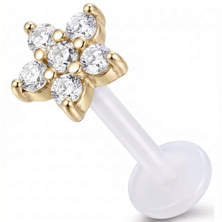 Titanium Labret Clear Stone Flower Internally Threaded