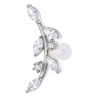 Titanium Labret Curved Branch With Stones Internally Threaded