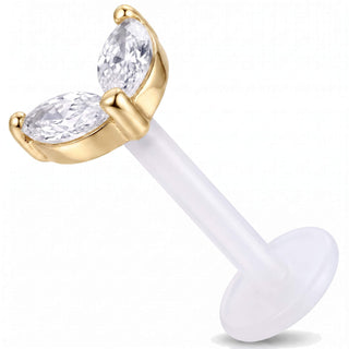 Titanium Labret Double Marquise Stones Internally Threaded