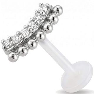 Titanium Labret Curved Stones And Beads Internally Threaded