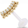 Titanium Labret Curved Stones And Beads Internally Threaded