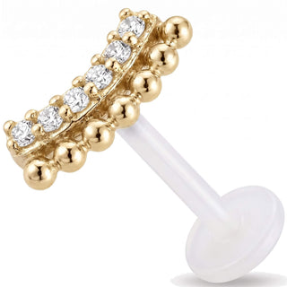 Titanium Labret Curved Stones And Beads Internally Threaded