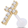 Titanium Labret Cross With Clear Stones Internally Threaded
