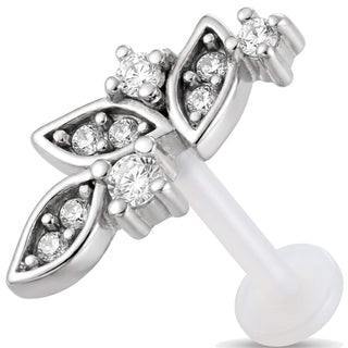 Titanium Labret Leaf Branch With Stones Internally Threaded
