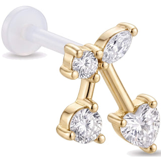 Titanium Labret Dangling Heart Stone Cluster Internally Threaded
