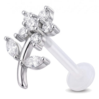 Titanium Labret Flower And Leaves Internally Threaded