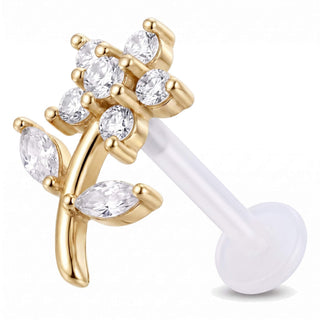 Titanium Labret Flower And Leaves Internally Threaded