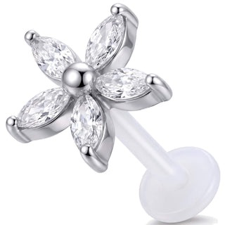 Titanium Labret Marquise Stone Flower Internally Threaded