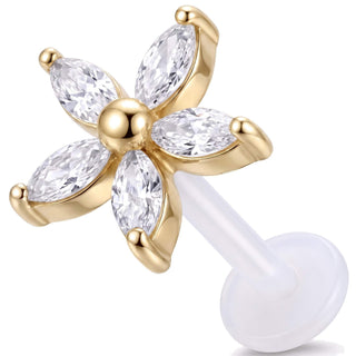 Titanium Labret Marquise Stone Flower Internally Threaded