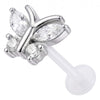Titanium Labret Butterfly With Clear Stones Internally Threaded