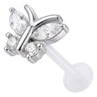 Titanium Labret Butterfly With Clear Stones Internally Threaded