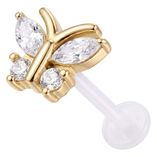 Titanium Labret Butterfly With Clear Stones Internally Threaded