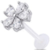 Titanium Labret Five Petal Stone Flower Internally Threaded