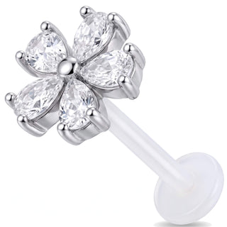 Titanium Labret Five Petal Stone Flower Internally Threaded