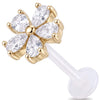 Titanium Labret Five Petal Stone Flower Internally Threaded