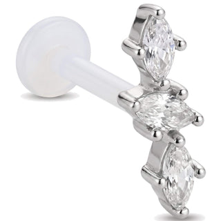Titanium Labret Triple Marquise Stone Cluster Internally Threaded