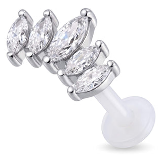 Titanium Labret Curved Marquise Stone Cluster Internally Threaded