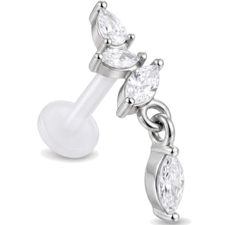 Titanium Labret Marquise Stone Cluster With Dangle Internally Threaded