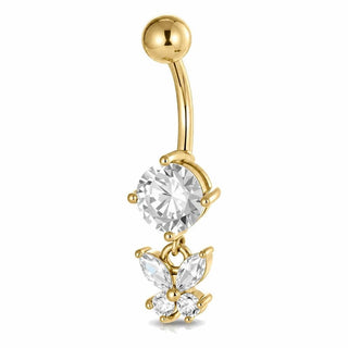Belly Button Piercing Round Stone Butterfly Dangle Internally Threaded