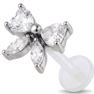 Titanium Labret Clear Stone Butterfly Internally Threaded