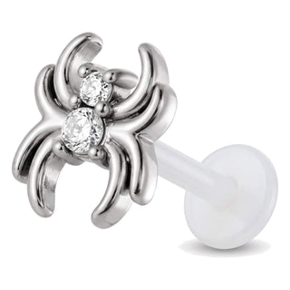 Titanium Labret Spider With Clear Stones Internally Threaded
