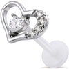 Titanium Labret Open Heart With Stones Internally Threaded