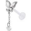 Titanium Labret Butterfly With Chain Drop Internally Threaded